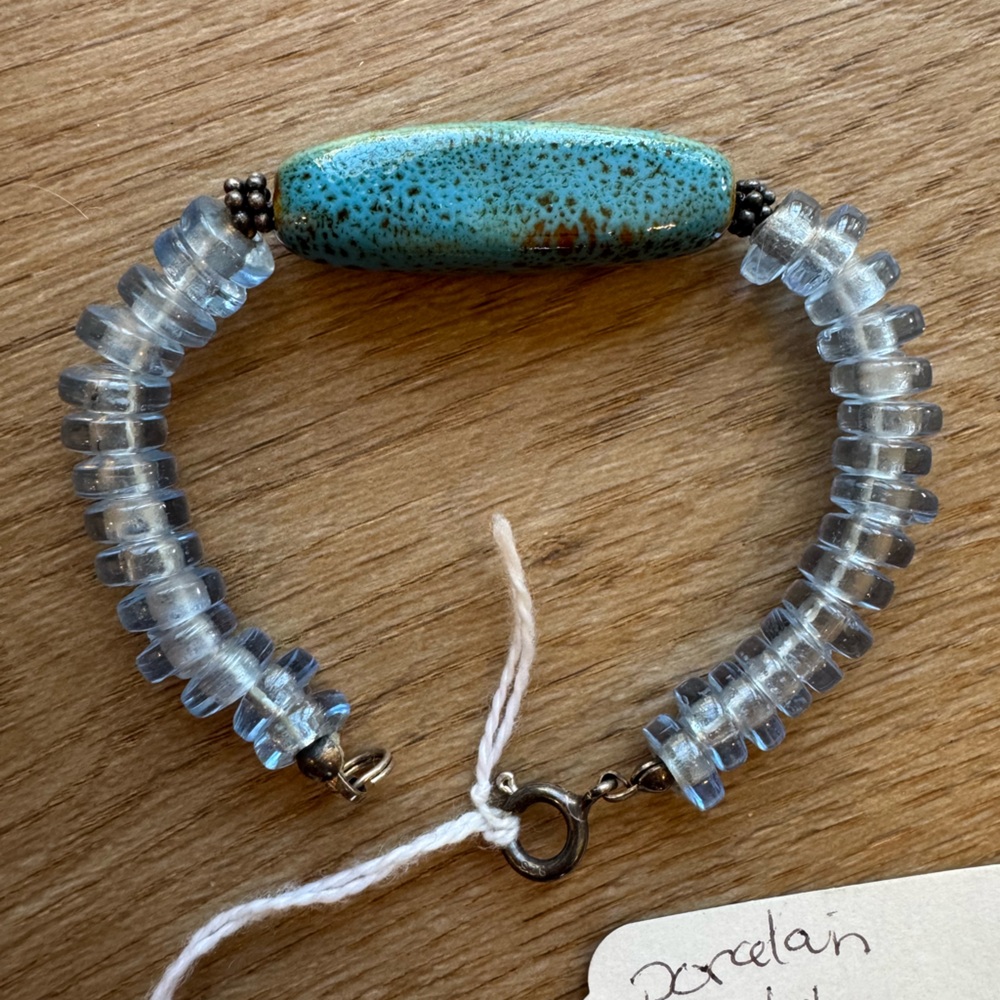 Blue Beaded Porcelain Tube Bracelet